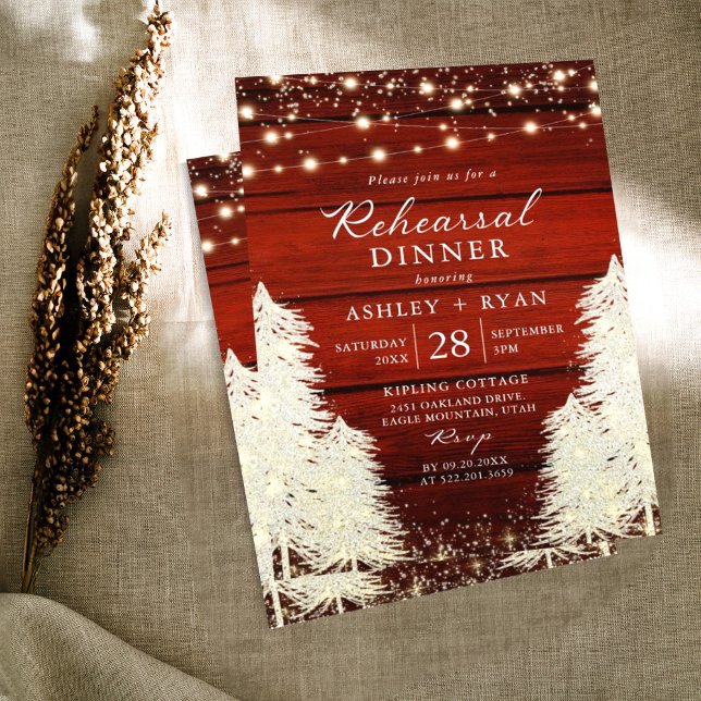 Invitación Rustic Wood String Luces Trees Ensayo Boda (Subido por el creador)