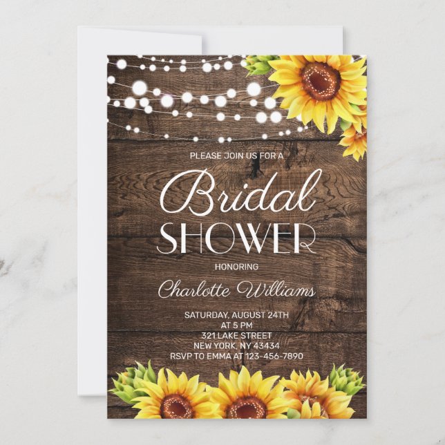 Invitación Rustic Wood Sunflower Bridal Shower (Anverso)