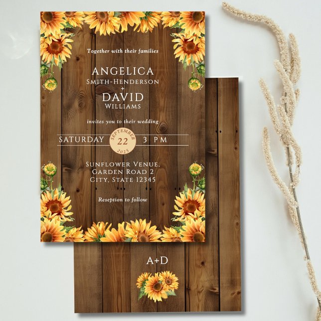 Invitación Rustic Wood Sunflower Wedding Invitation (Subido por el creador)