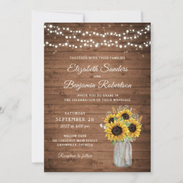 Invitación Rustic Wood Sunflowers Mason Jar Boda
