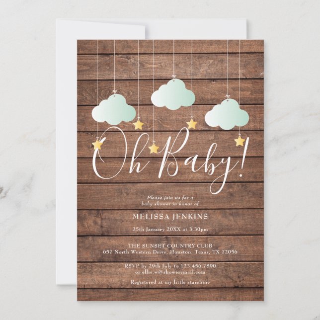 Invitación Rustic Wood Twinkle Twinkle Oh Baby Baby Shower (Anverso)