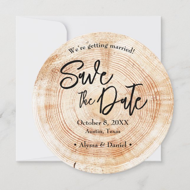 Invitación Rustic Wood Wedding Save the date QR code (Anverso)