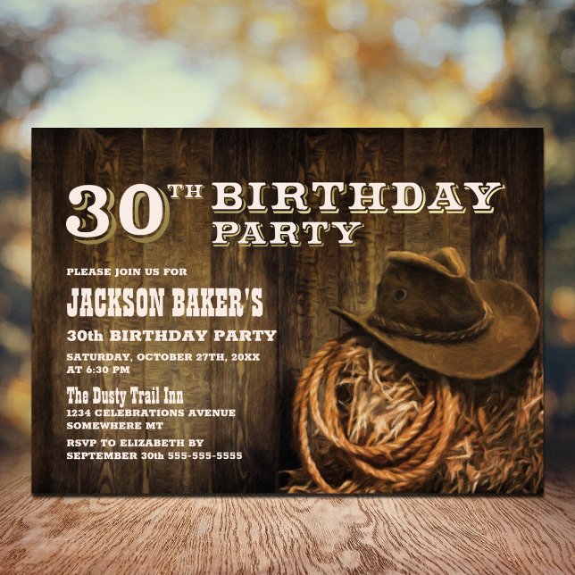 Invitación Rustic Wood Western 30.º Fiesta de cumpleaños (Subido por el creador)