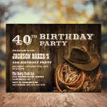 Invitación Rustic Wood Western 40th Birthday Fiesta<br><div class="desc">Invite a sus amigos y seres queridos a su fiesta de 40 años con esta rústica invitación occidental de madera.</div>
