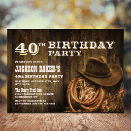 Invitación Rustic Wood Western 40th Birthday Fiesta