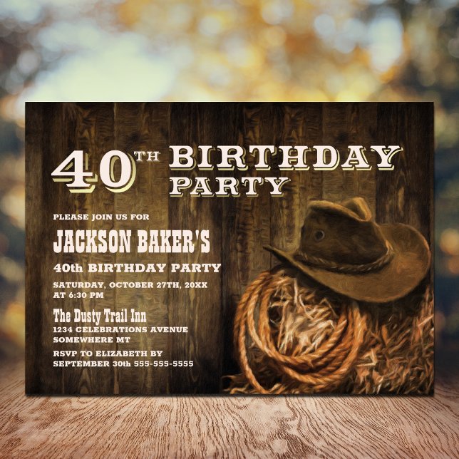 Invitación Rustic Wood Western 40th Birthday Fiesta (Subido por el creador)