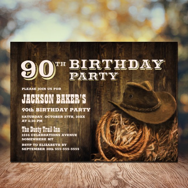 Invitación Rustic Wood Western 90th Birthday Party (Subido por el creador)