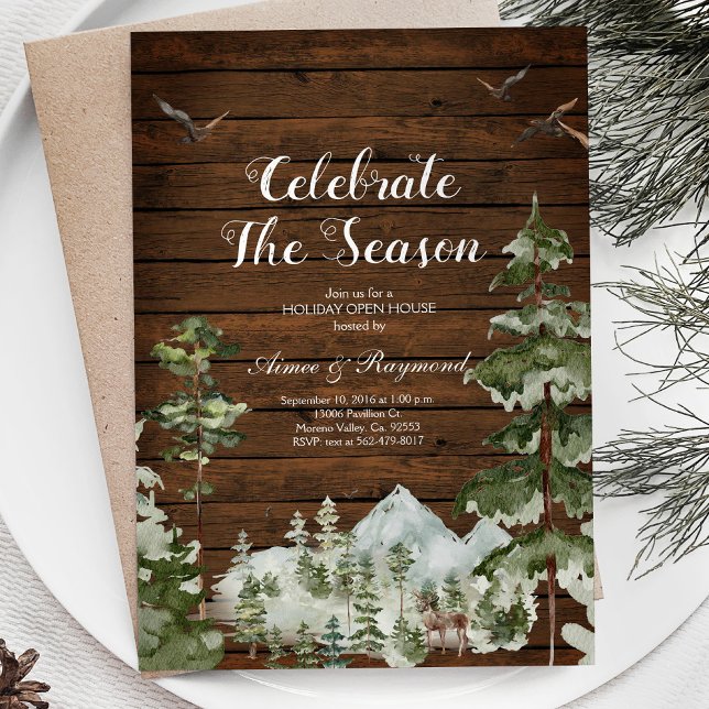 Invitación Rustic Wood Winter celebra la apertura de la tempo (Subido por el creador)