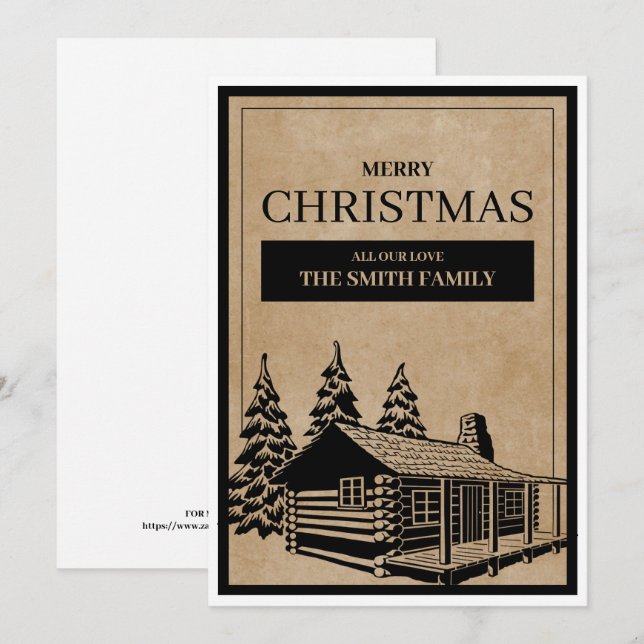 Invitación Rustic Wooden House Merry Christmas Holiday Card (Anverso / Reverso)