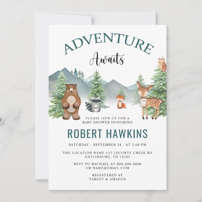 Invitación Rustic Woodland Adventure espera Baby Shower (Anverso)
