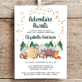 Invitación Rustic Woodland Animals Adventure Baby Shower