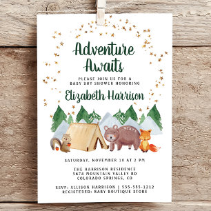Invitación Rustic Woodland Animals Adventure Baby Shower
