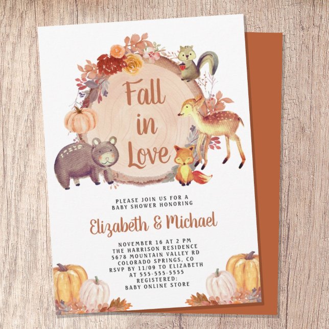 Invitación Rustic Woodland Animals Autumn Baby Shower (Celebrate the upcoming arrival of your sweet little autumn baby with a cute baby shower invitation
)