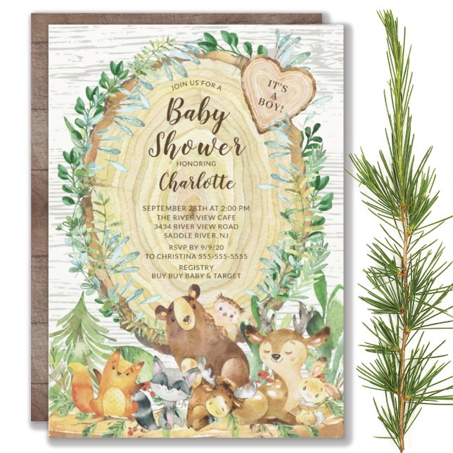 Invitación Rustic Woodland Animals Boys Baby Shower (Subido por el creador)