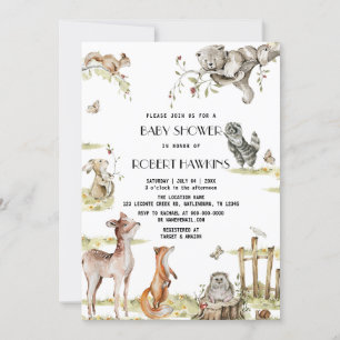 Invitación Rustic Woodland Animals Forest Friends Baby Shower