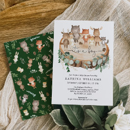 Invitación Rustic Woodland Animals Greenery Boy Baby Shower