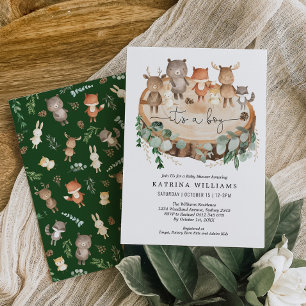 Invitación Rustic Woodland Animals Greenery Boy Baby Shower