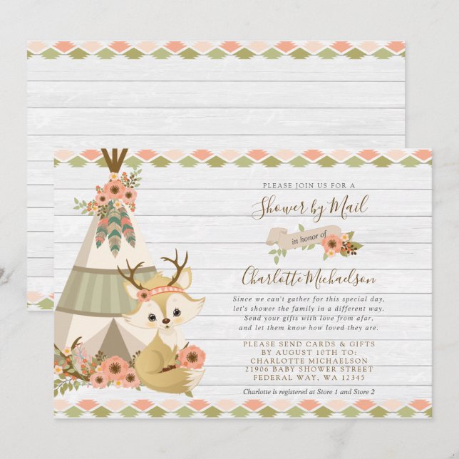 Invitación Rustic Woodland Boho Shower Por Correo (Anverso / Reverso)