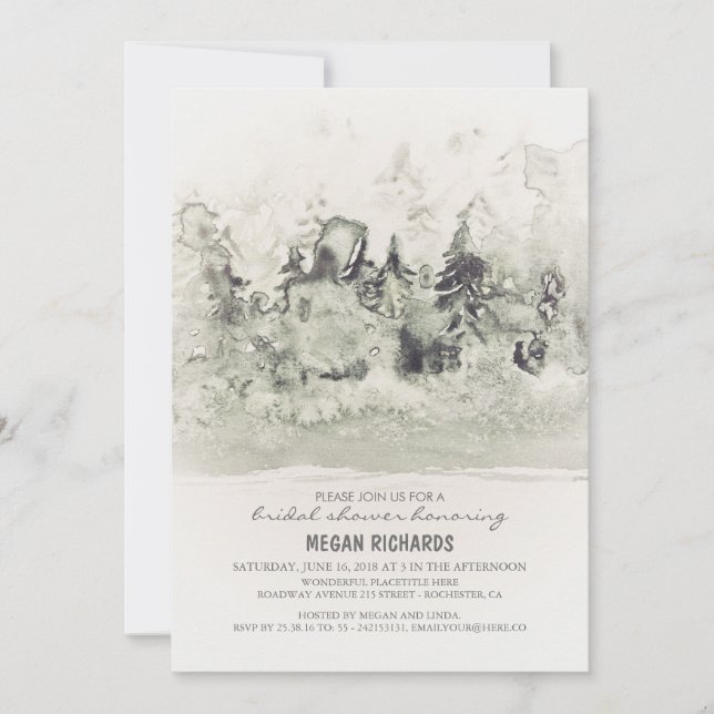Invitación Rustic Woodland Bridal Shower Watercolor (Anverso)