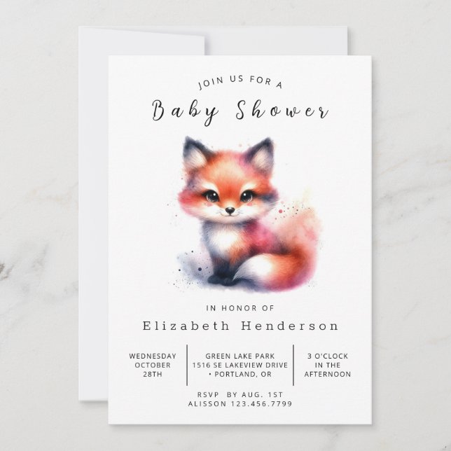 Invitación Rustic Woodland Charm Fox Baby Shower (Anverso)