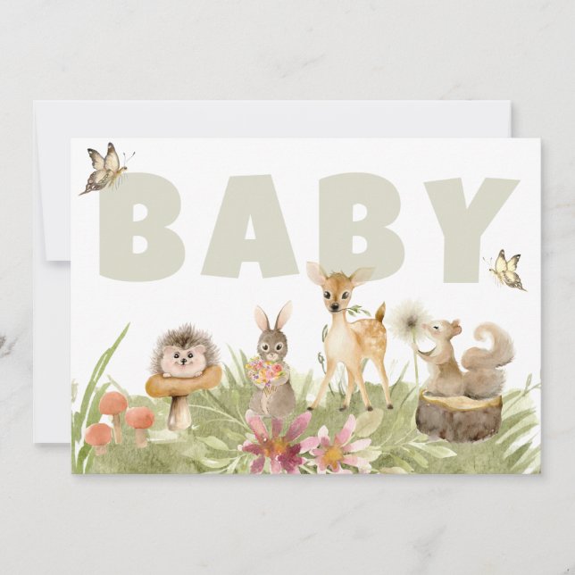 Invitación *~* Rustic Woodland Forest Animals Baby Shower (Anverso)