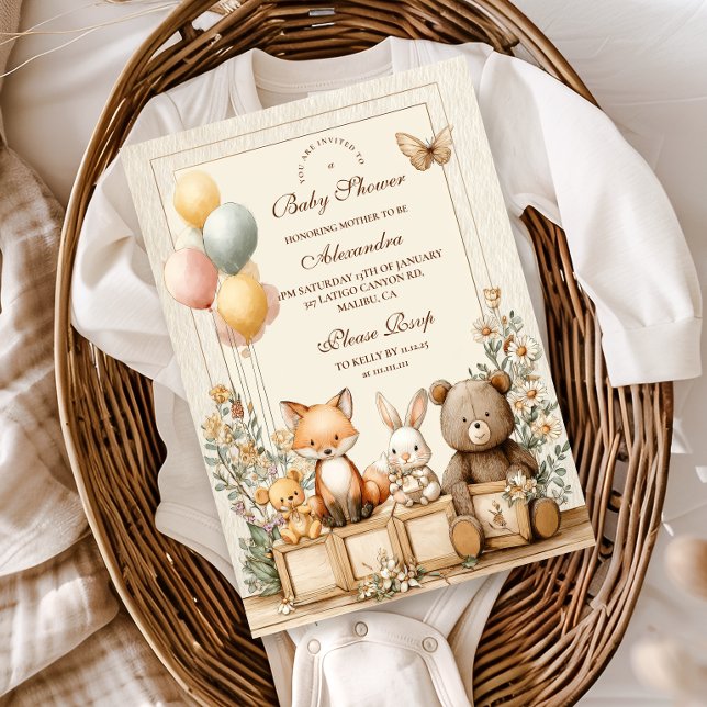 Invitación Rustic Woodland Friends Baby Shower (Subido por el creador)