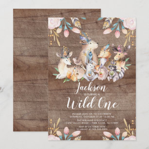 Invitación Rustic Woodland Friends Wild One Birthday Party