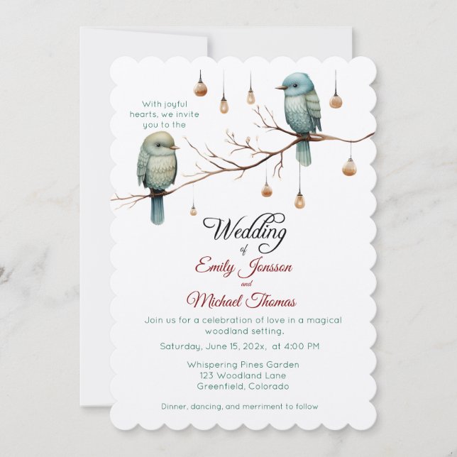 Invitación Rustic Woodland Love Birds Celebration (Anverso)