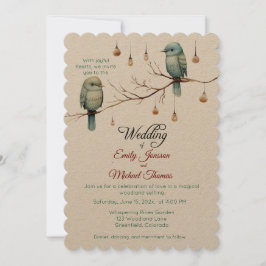 Invitación Rustic Woodland Love Birds Celebration