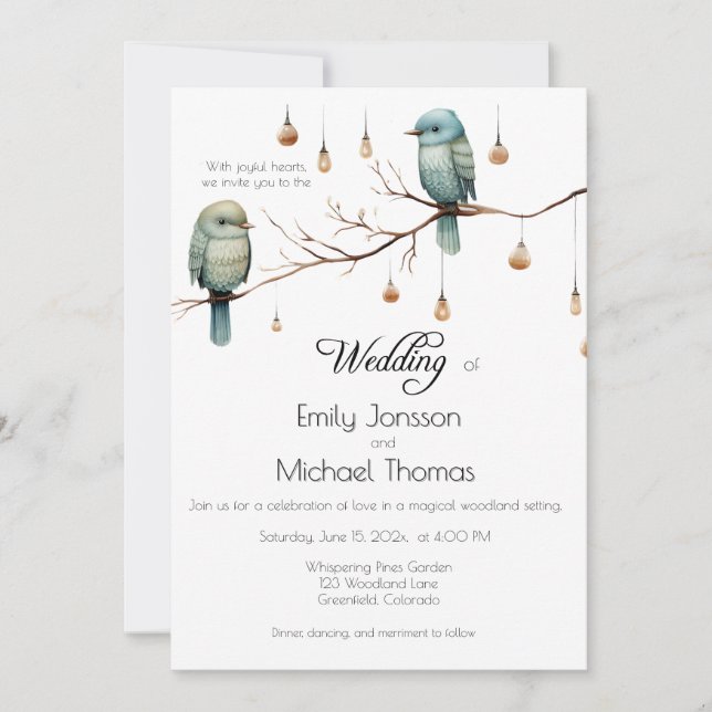 Invitación Rustic Woodland Love Birds Celebration (Anverso)