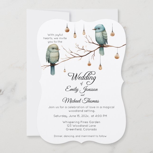 Invitación Rustic Woodland Love Birds Celebration (Anverso)
