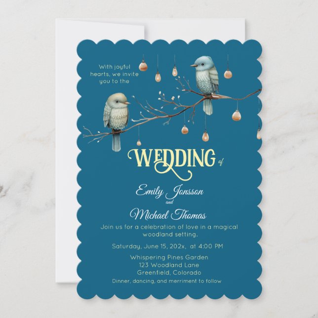 Invitación Rustic Woodland Love Birds Celebration (Anverso)