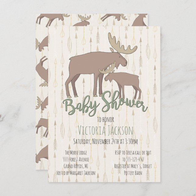 Invitación Rustic Woodland Moose y Baby Shower (Anverso / Reverso)