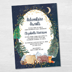 Invitación Rustic Woodland Night Sky Baby Shower Por Correo