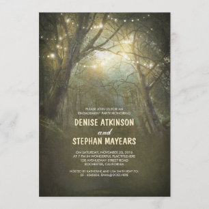 Invitación Rustic Woodland String Lights Engagement Party