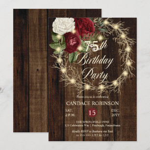 Invitación Rustic Woodsy: Fiesta de cumpleaños número 75 de W