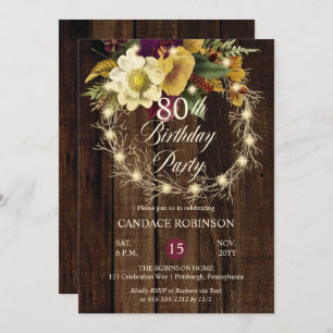 Invitación Rustic Woodsy: Fiesta de cumpleaños número 80 de W