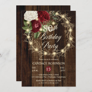 Invitación Rustic Woodsy: Fiesta de cumpleaños número 80 de W