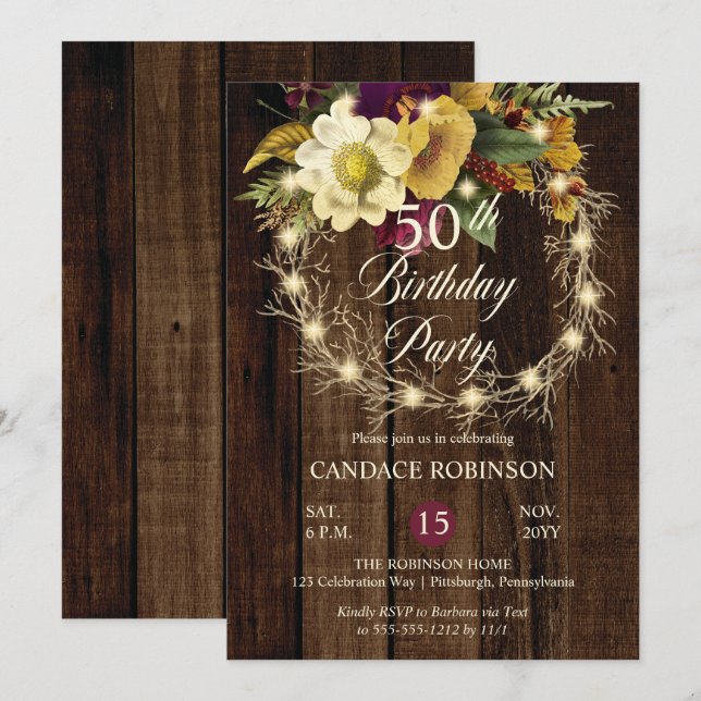 Invitación Rustic Woodsy: Fiesta de la Guerra de los 50 Años (Anverso / Reverso)