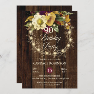 Invitación Rustic Woodsy iluminó a Wreath 90th Birthday Party