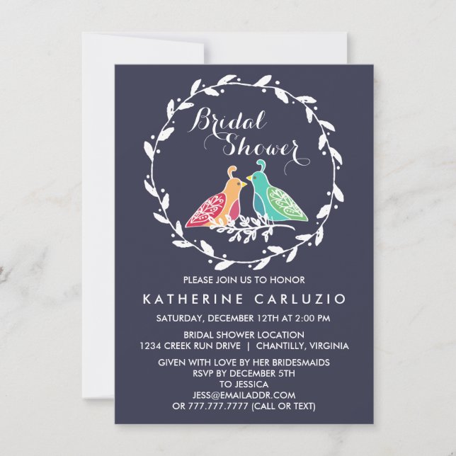 Invitación Rustic Wreath Love Birds Boda Bridal Shower (Anverso)