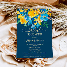 Invitación Rustic yellow blue floral watercolor bridal shower