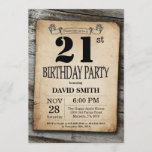 Invitación rústica 21 cumpleaños Madera cosecha<br><div class="desc">Invitación rústica de cumpleaños 21 con antecedentes de madera rústica. País retro vintage. Cumpleaños de adultos. Cumpleaños de hombres o mujeres. Invite a un niño o Chica Lady Teen Teenage Bday. 13a 15a 16a 18a 20a 30a 40a 50a 60a 70a 80a 90a 100a. Cualquier edad. Para más personalización, haga clic...</div>