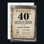 Invitación Rústica 40.ª Cena de cumpleaños Madera de época<br><div class="desc">Invitación rústica a la cena de cumpleaños 40 con antecedentes de madera rústica. Vintage Retro Country. Cumpleaños de adultos. Cumpleaños de hombres o mujeres. Invite a un niño o a una Chica. 13.º 15.º 16.º 18.º 20.21.30.40.50.60.70.80.90.100. Cualquier edad. Para una mayor personalización, haga clic en el botón "Personalizar" y utilice...</div>