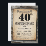 Invitación Rústica 40.ª Sorpresa Cumpleaños Cena Madera Vinta<br><div class="desc">Rústica 40.ª Sorpresa Invitación a la Cena de Cumpleaños con Rústico Fondo de Madera. Vintage Retro Country. Cumpleaños de adultos. Cumpleaños de hombres o mujeres. Invite a un niño o a una Chica. 13.º 15.º 16.º 18.º 20.21.30.40.50.60.70.80.90.100. Cualquier edad. Para una mayor personalización, haga clic en el botón "Personalizar" y...</div>