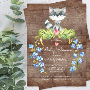 Invitación rustica a Baby Shower a Raccoon Woodlan