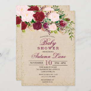 Invitación rustica a Baby Shower con flores de Bor