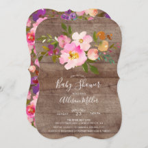 Invitación rustica a Baby Shower con flores rosada