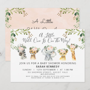 Invitación rustica a Baby Shower con Safari Floral