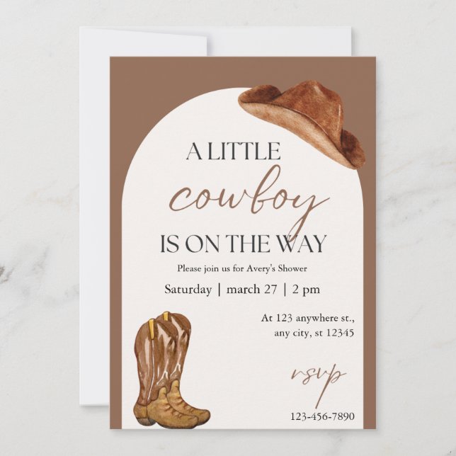 Invitación rústica a Baby Shower de Cowboy (Anverso)